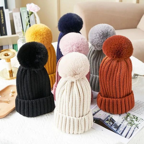 

caps & hats melario baby boy hat cute pompom cap autumn winter warm knitted children girls solid hairball elastic kids bonnet, Yellow