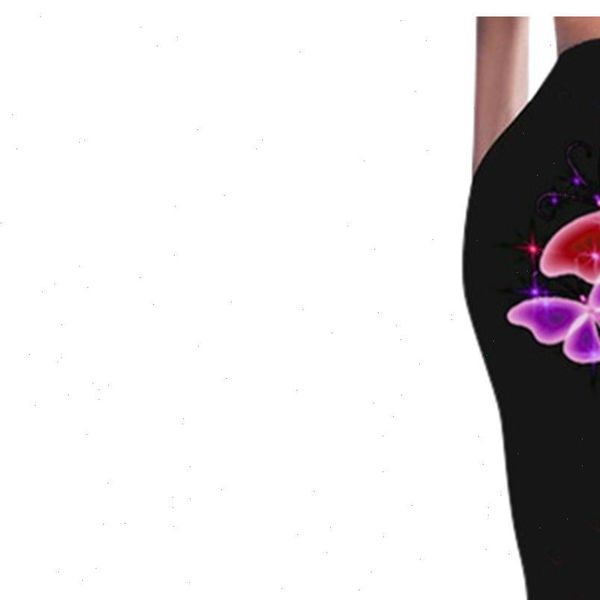 

40 seamless fitness butterfly women legging printing plus size casual high waist sport pant, Black