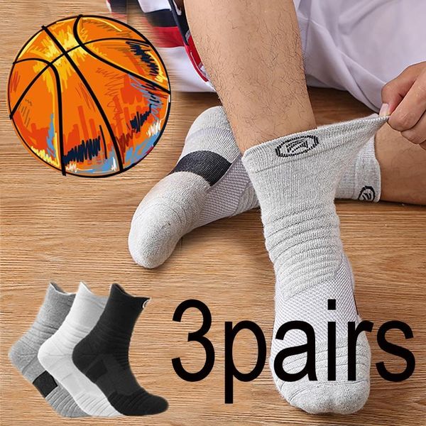 

men's socks 1/3 pairs basketball non-slip wear-resistant breathable tennis running short professional towel sports, Black