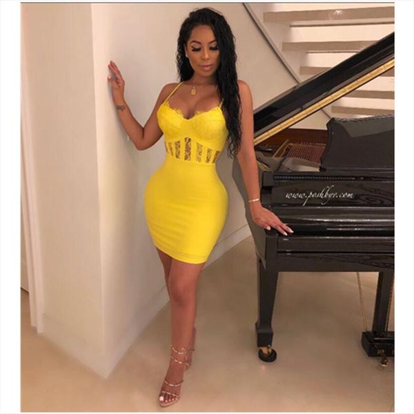 

backless womens dress v neck lace yellow mini bandage knitted elastic bodycon evening clubparty, Black;gray