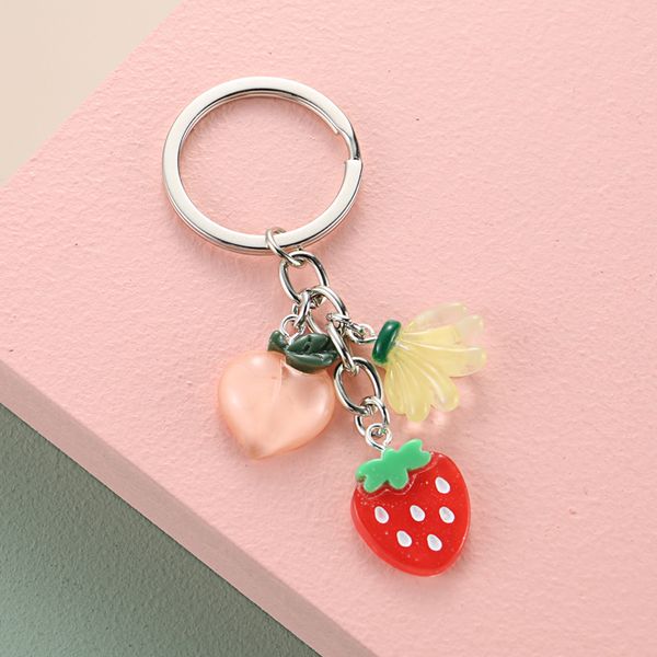 

Cute Fruit Keychain Resin Key Ring Peach Banana Orange Avocado Key Chain For Women Girls Car Hanging Gifts DIY Jewelry Handmade