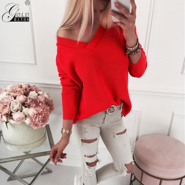 

women's sweaters gold hands women swinter female outwear sweaterexy v neck knitted pullover sweater casual one shoulder loose autumn ju, White;black