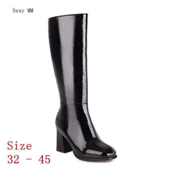 

boots spring autumn women knee high woman heel long botas small plus size 32 - 45, Black