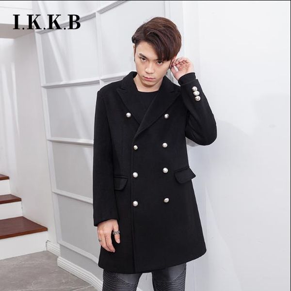 

men's wool & blends coat warlord conventional retro republic of china style world war ii double breasted mid length european and americ, Black