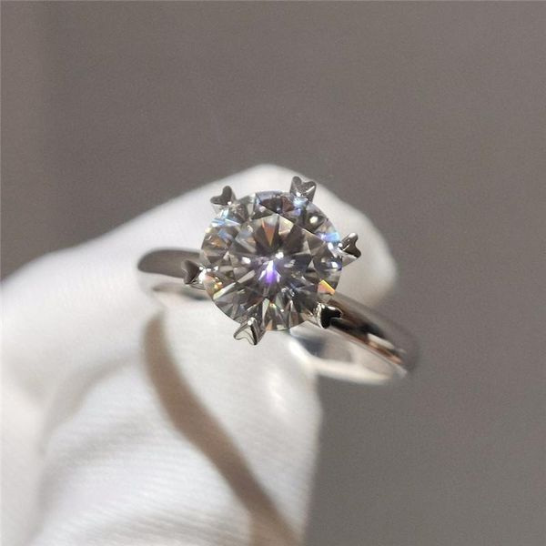 

wedding rings 8mm round zircon six prong opening adjustable ring 2ct white cz stone engagement promise for women luxury jewelry, Slivery;golden