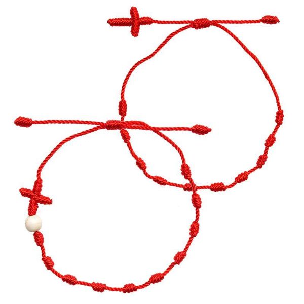 

link, chain 2pcs handmade cross 7 knots red string bracelet good luck amulet for success and prosperity friendship bracelets kit, Black