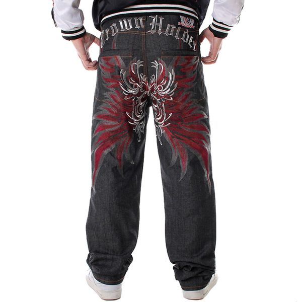 

men's striped loose jeans, hip hop print, trendy , embroidered flower wings, Blue