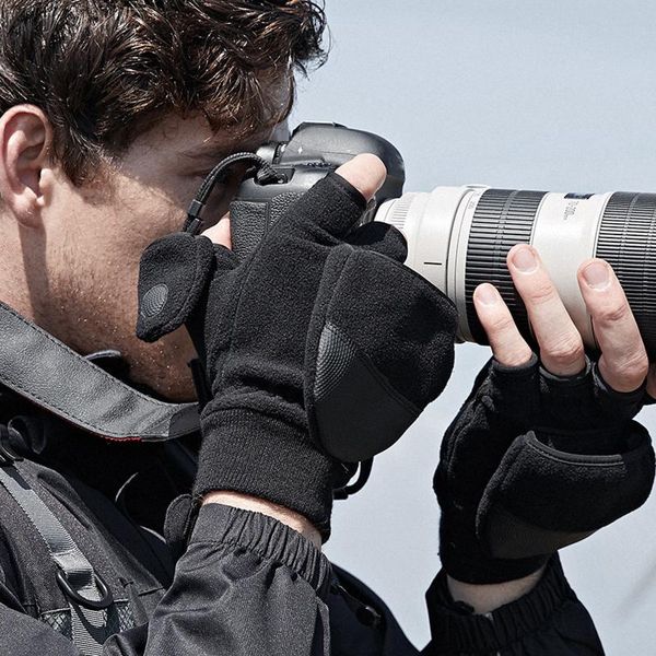 

cycling gloves men winter outdoor fleece thicken touch-screen flip fingerless equipment guantes ciclismo, Black