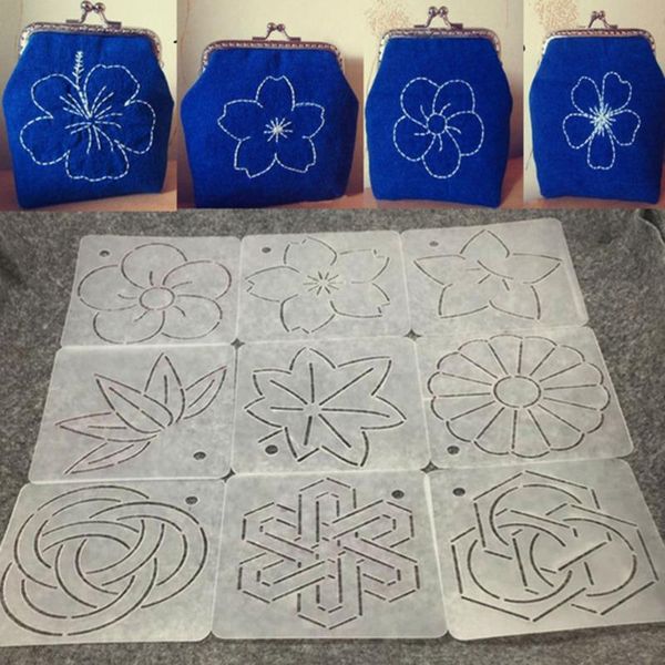 

sewing notions & tools 9pcs/set crimping template thorn sub embroidered quilting templates patchwork handmade diy tool set, Black