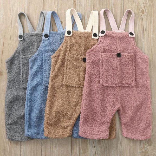 

jumpsuits born baby toddler girl boy plain pocket bib overalls overall pants plus velvet keep warm 2022 spring autumn, Blue