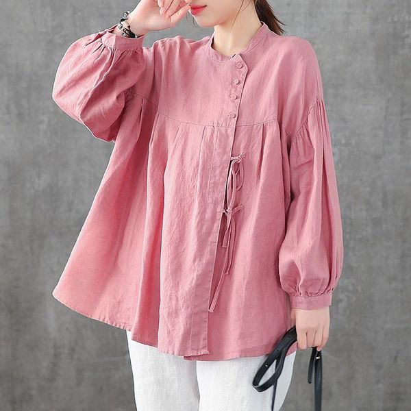 

women's blouses & shirts 100% cotton oversized shirt women autumn long sleeve casual 2021 vintage style solid color woman rv296, White
