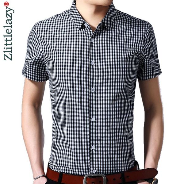 

short sleeve men social shirt summer streetwear casual plaid shirts dress mens slim regular fit clothes fashions 4242 men's, White;black