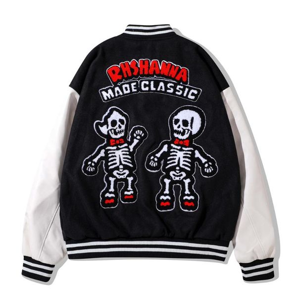 

men's jackets eukaaru cartoon spoof embroidered baseball uniform men street fashion mens loose stand collar jacket oversized streetwear, Black;brown