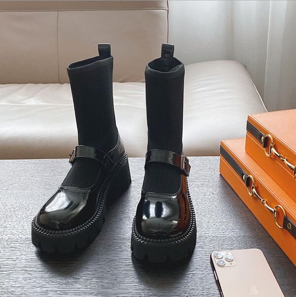 

2021 fashion woman boots knitted elastic boot lady sock booties fashionable comfortable leather martin boot size 35-40, Black
