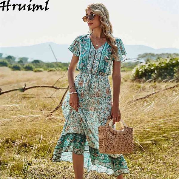 

clothes fashion short sleeve v neck midi slim floral dresses for women party casual holiday style printing sukienka damska 210513, Black;gray
