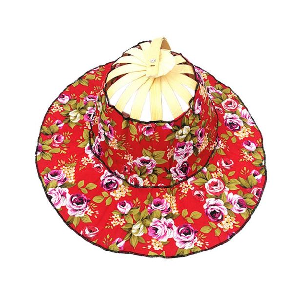 

wide brim hats foldable hand fan sun hat 2 in1 portable floral printed bamboo outdoor travel female seaside holiday summer caps#35, Blue;gray