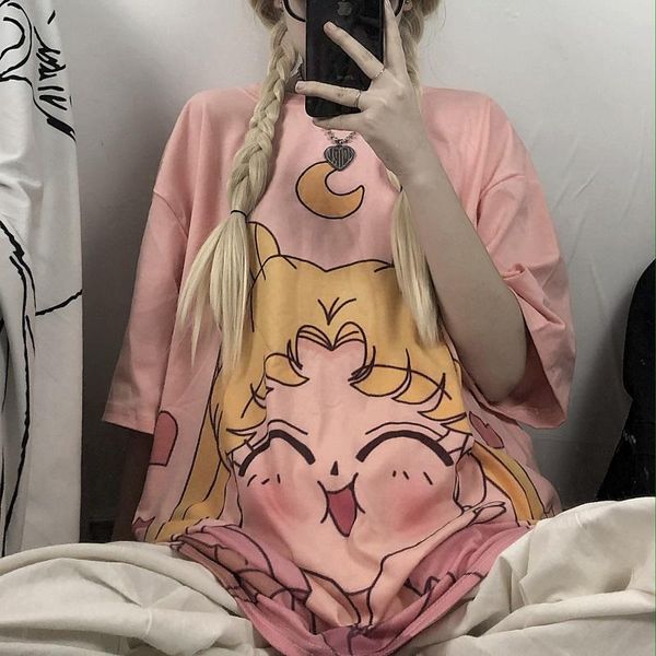 

women's t-shirt women sailor moon 90s funny t shirt anime girl harajuku punk short sleeve tee hip hop loose tshirt, White