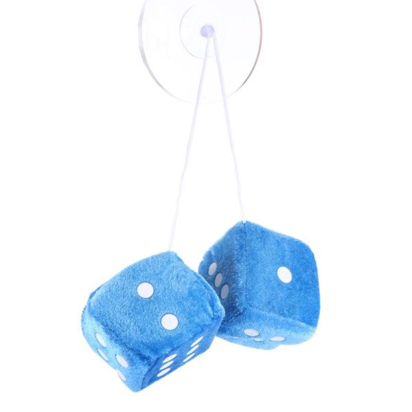 

2pcs retro mirror hanging dice fuzzy plush with car interior perfume decorations