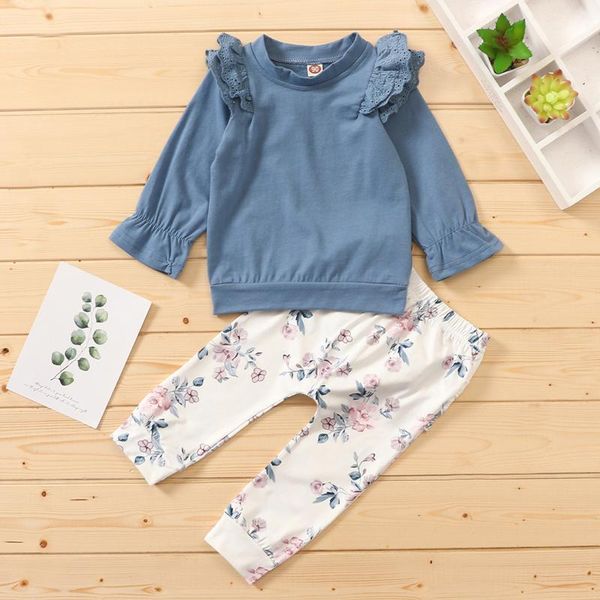 

clothing sets ruffle toddler girl infant baby kids flare sleeve t shirt floral pants outfits pullover cotton winter clothes for, White