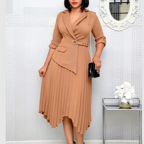 

casual dresses women elegant blazer pleated irregular length with button work wear office ldies modest female fashion autumn 2021, Black;gray