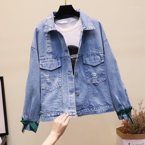 

women's jackets denim jacket spring and autumn loose korean fashion bf embroidery short student wild bat sleeve tide, Black;brown