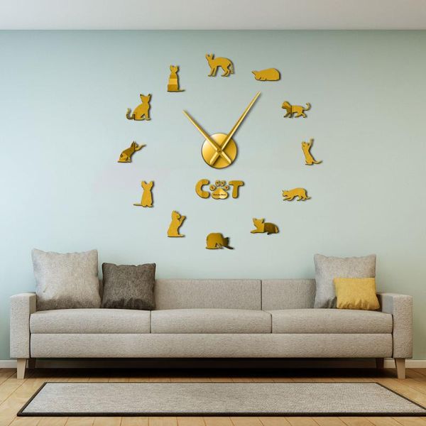 

wall clocks silhouette numbers frameless mirror surface sticker decor i love my devon rex cat diy large clock watch