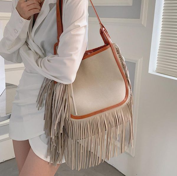 

evening bags large capacity women's 2021 fashion single shoulder matte tassel messenger bucket bag purses and handbags luxury designer