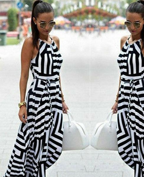 

summer strap boho women dresses maxi long evening party beach holiday sundress, Black;gray