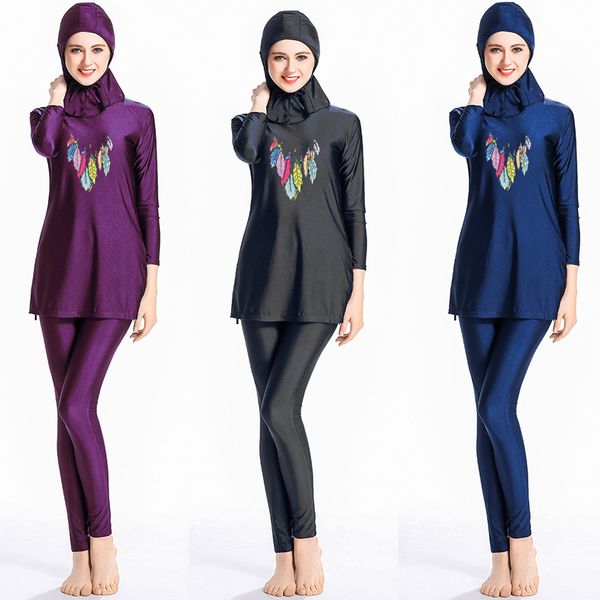 

ethnic clothing swimwear women islam modest muslim three piece full cover islamic swimsuit long sleeve printed plus size hijab bea, Red