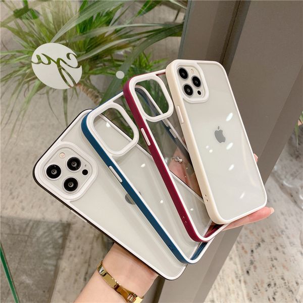 

2021 candy color soft bumper phone case for iphone pro max xr xs x 7 8 plus 13 12 shockproof transparent back cover as christmas new year gi