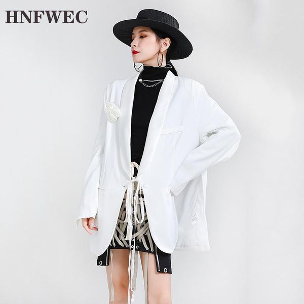 

women white three-dimensional flower big size blazer lapel long sleeve loose jacket fashion spring autumn 2021 p990 women's suits & bla, White;black