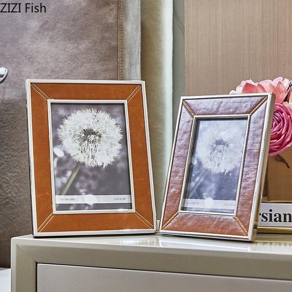 

frames brown leather metal po frame family home bedroom bedside table deskdecoration picture storage display