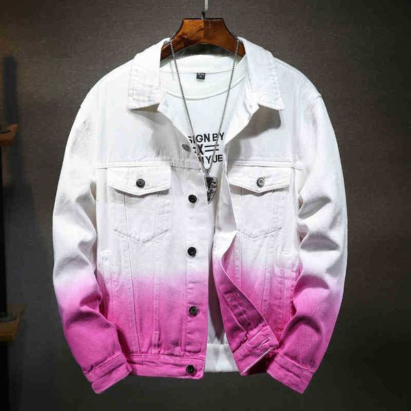 

men's jackets jackets denim hip hop streetwear fashion men women couples gradient red blue black white design jacket lrjs, Black;brown