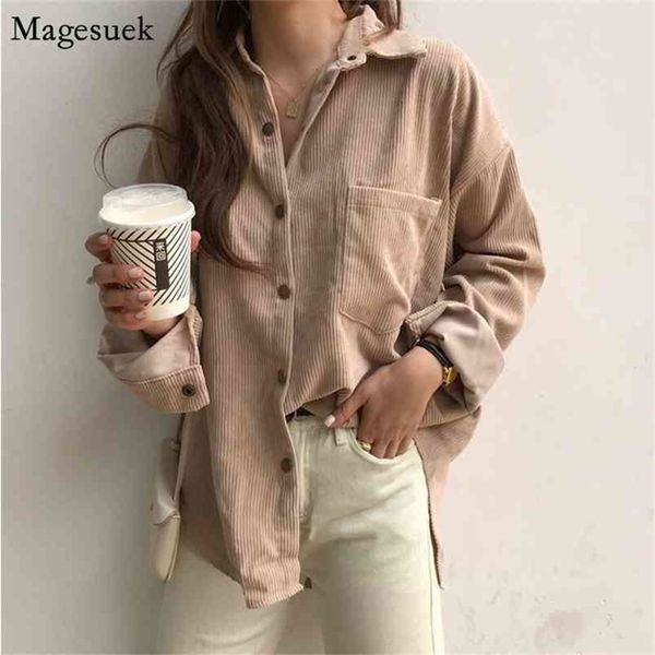 

vintage corduroy harajuku shirt jacket winter autumn plus size cardigan loose women blouse coat solid outerwear mujer 11484 210512, White