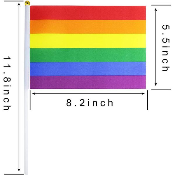 Neue gestreifte schwule rosa Regenbogenflagge 14 * 21 Druck gleichgeschlechtlicher Stolzgürtel PE-Kunststoff-Fahnenmast-Handflaggen EWB7849