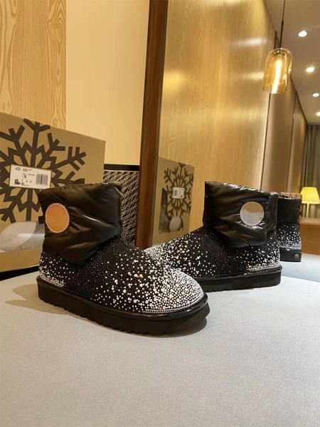 

comfore ankle boots women soft down shoe designer flat shoes starry sky sparkling rhinestone decoration australian sheepskin lining winter s, Black