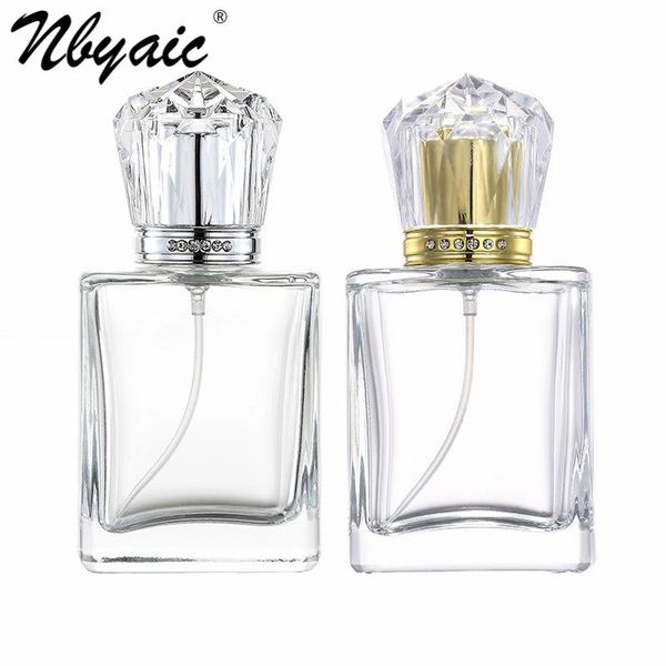 

storage bottles & jars nbyaic 50pcs crystal gold cover 100ml transparent square glass 50ml portable travel spray bottle perfume packed empty
