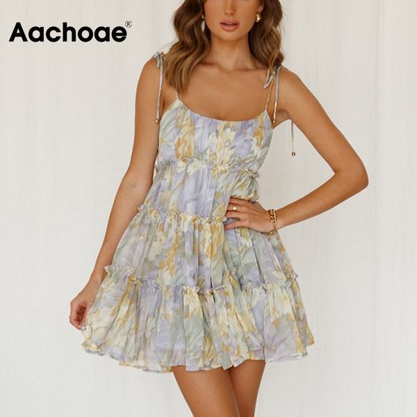 

spaghetti strap mini summer floral print beach backless boho pleated dress sundresses femme robe s-l 210413, Black;gray