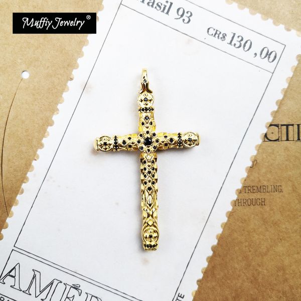 

pendant cross gold with black stones fit necklace, 2021 new fine jewelry accessories 925 sterling silver gift for men women