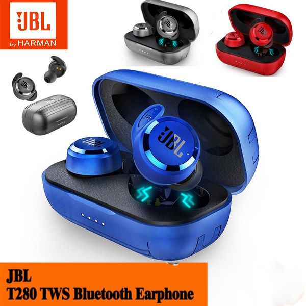 

jbl t280 tws wireless bluetooth earphones jbl t280tws stereo earbuds bass sound headset with mic charging box
