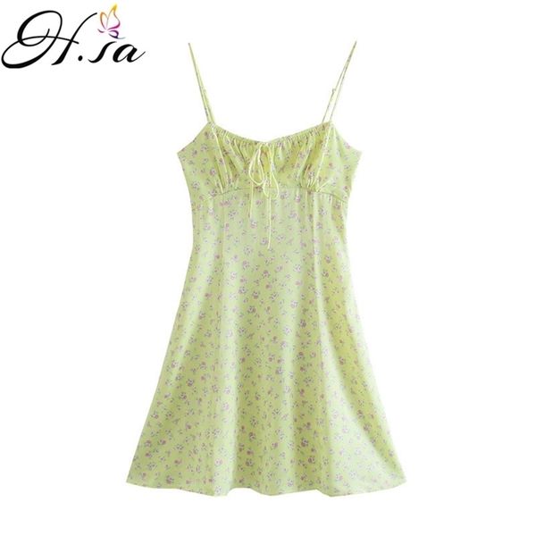 Hsa Women Spaghetti Strap Dress Summer Fashion Bow Print Short es Donna Sexy Party Casual Prendisole 210430