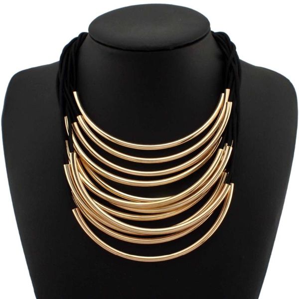 

chokers statement choker necklace multilayer rubber metal pipe collar for women dress fashion jewelry accessories ukmoc, Golden;silver