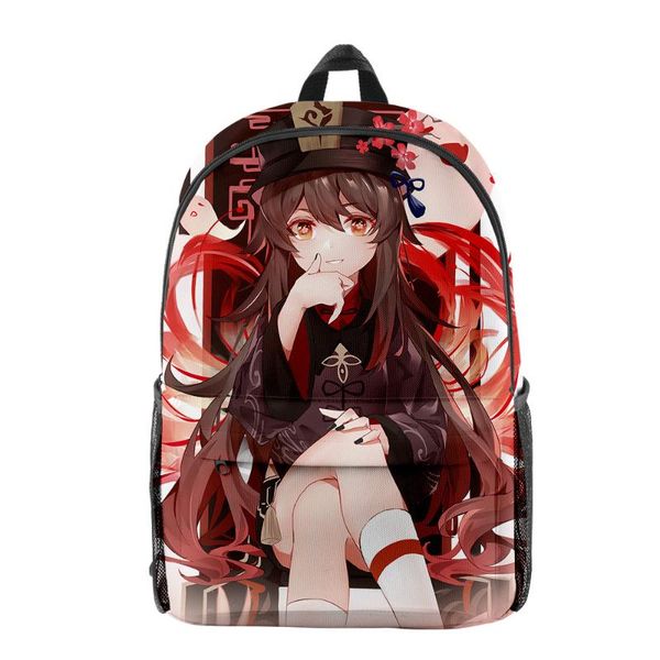 

backpack children genshin impact hu tao fashion oxford cloth shoulder printed multi zipper pack casual girls student school bag