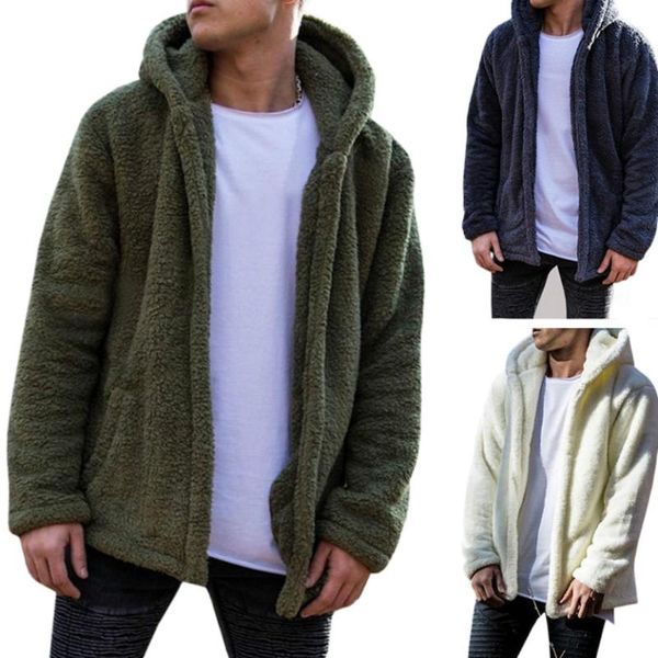 

men's jackets fashion fleece mans warm hoodies coat casual long sleeve solid color zipper pockets male zip-up outwear coats, Black;brown
