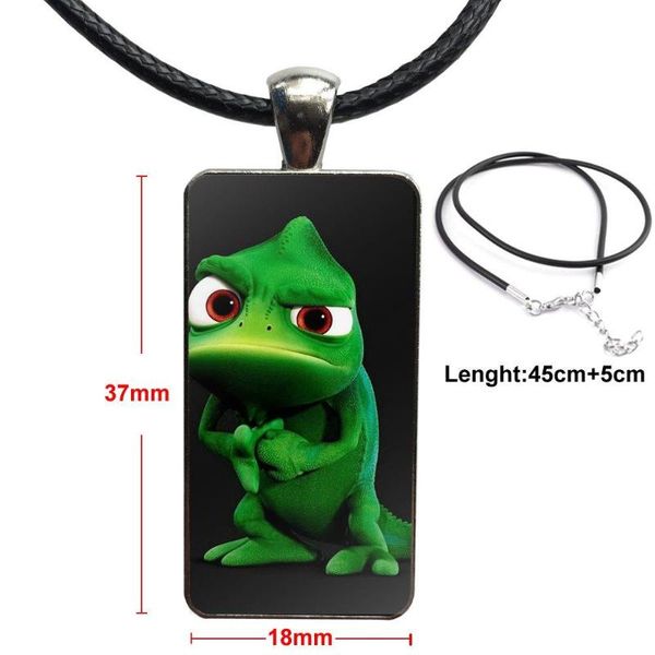 

pendant necklaces cute tangled rapunzel chameleon pascal glass cabochon necklace rectangle fashion for women jewelry, Silver