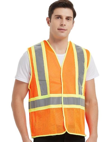 

men's vests sleeveless high visibility safety vest, two tone 5-points breakaway mesh with inside pockets, reflective back cross strips, Black;white