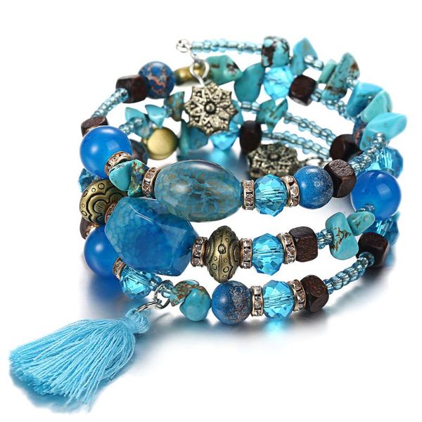 

charm bracelets le sky bohemian beads crystal charms for women ethnic tibet multilayer imitation natural stone bangles men, Golden;silver