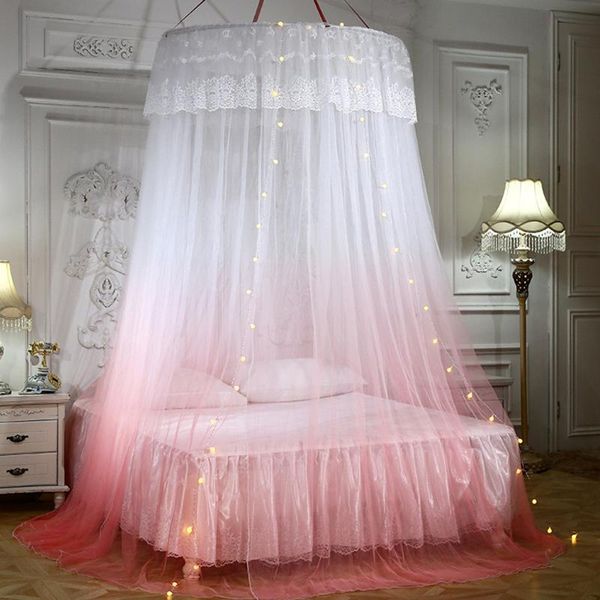 

mosquito net princess tent bed curtain lace floral round dome led string light for baby double home decoration d30
