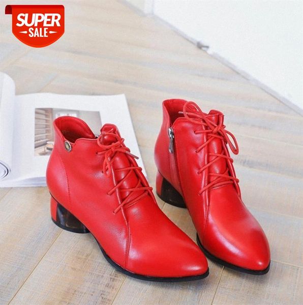

the first layer of cowhide plus velvet warm boots black pointed thick heel low side zipper leather women's #iu9w