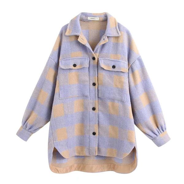 

women's plaid loose shirt coat, Black;brown